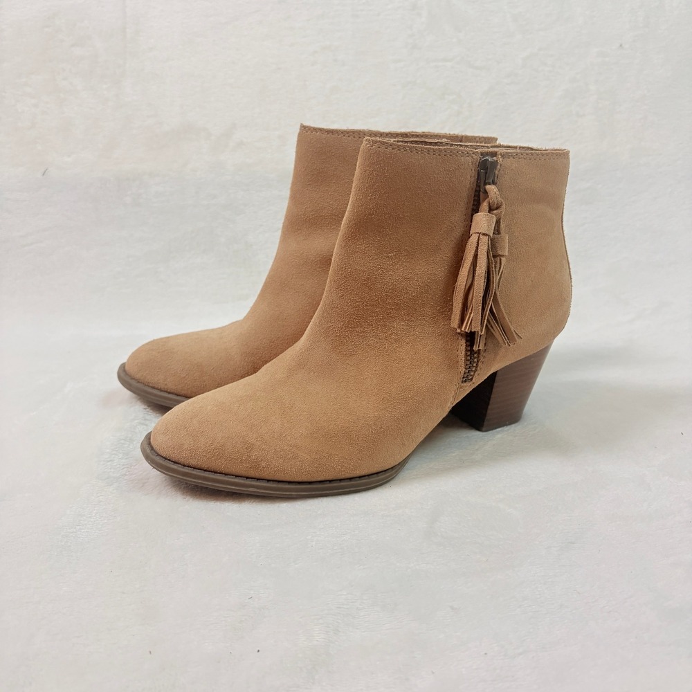 Vionic Madeline Ankle Boots Women Sz 7‎ Tan Suede Zip Tassel TVW5416